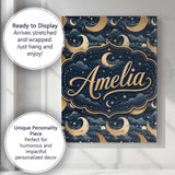 Personalised Name Golden Crescent Moon Custom  Modern Room Accent Elegant Feature Canvas Wall Art Print Decor Picture Ready to Hang