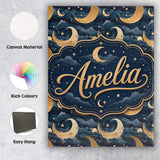 Personalised Name Golden Crescent Moon Custom  Modern Room Accent Elegant Feature Canvas Wall Art Print Decor Picture Ready to Hang