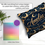 Custom Name Golden Crescent Moon Ocean Waves Night Seamless Name Square Filled Cushion Throw Pillow Sofa Bed Home Decor Zip Washable UK Made