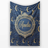 Celestial Crescent Moon Cloud Waves Starry Night Seamless Pattern  Personalised Custom Name Super Soft Fleece Blanket Bed Sofa Throw