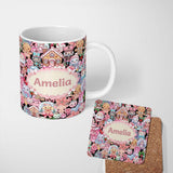 Personalized Custom Name Cute Kawaii Christmas Gingerbread Candy Santa Gift Seamless Pattern 11oz Ceramic Coffee Tea Mug White Large Handle