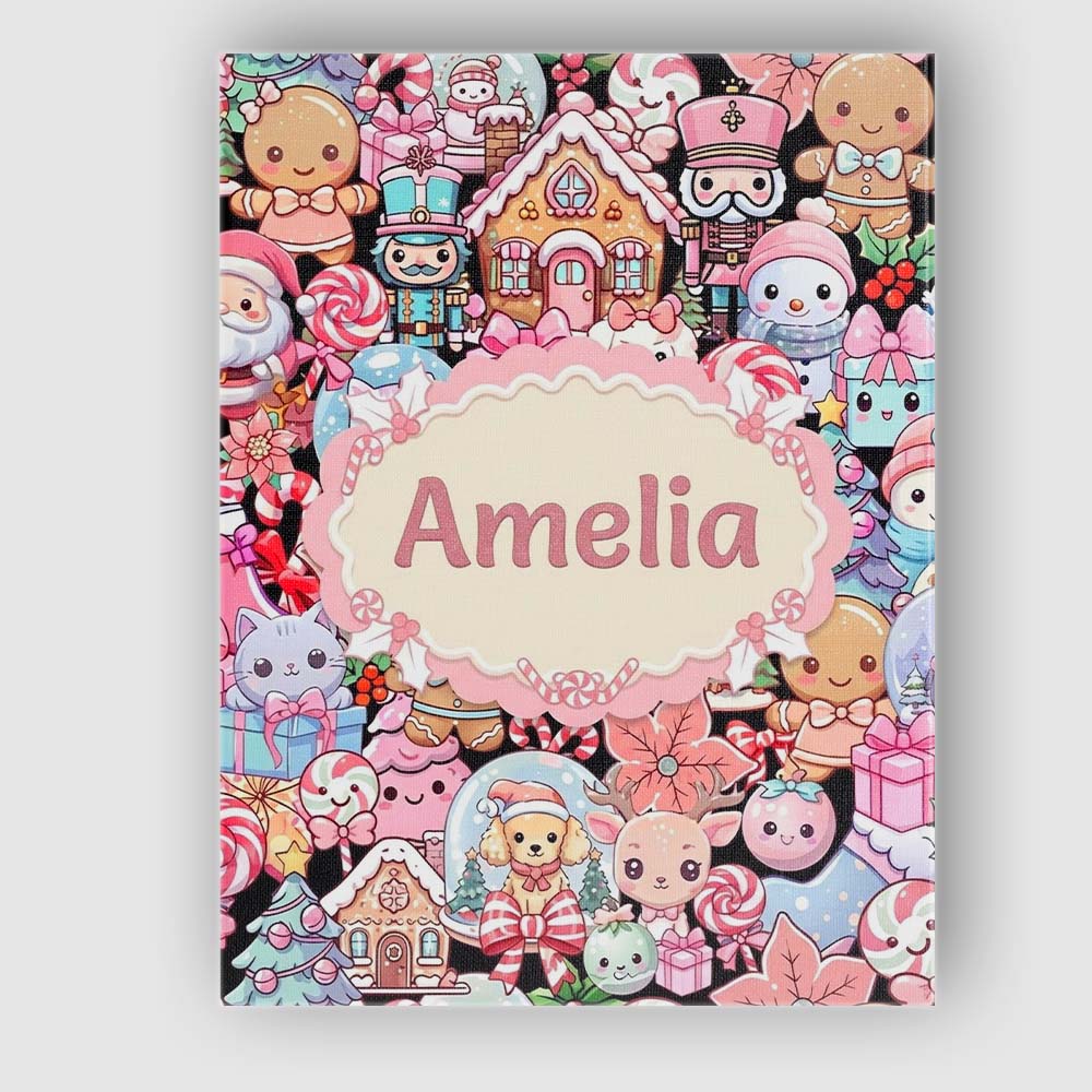 Personalised Name Cute Kawaii Christmas Custom  Modern Room Accent Elegant Feature Canvas Wall Art Print Decor Picture Ready to Hang