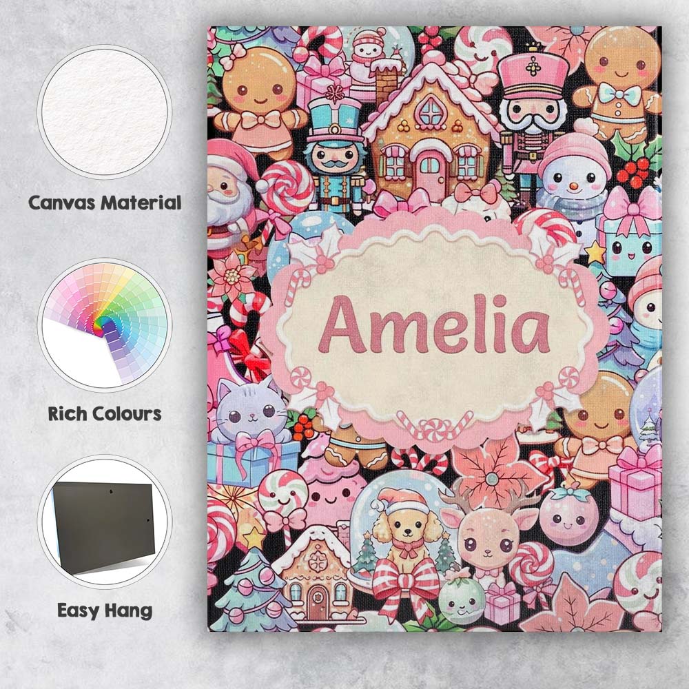 Personalised Name Cute Kawaii Christmas Custom  Modern Room Accent Elegant Feature Canvas Wall Art Print Decor Picture Ready to Hang