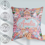 Custom Name Kawaii Christmas Gingerbread Snowman Candy Seamless Square Filled Cushion Throw Pillow Sofa Bed Home Decor Zip Washable UK Made