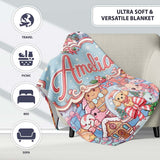 Cute Kawaii Christmas Gingerbread Snowman Candy Gift Seamless  Personalised Custom Name Super Soft Fleece Blanket Bed Sofa Throw