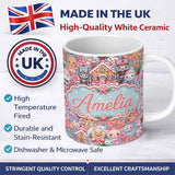 Personalized Custom Name Cute Kawaii Christmas Gingerbread Snowman Candy Gift Seamless 11oz Ceramic Coffee Tea Mug White Large Handle