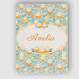 Personalised Name Floral Cupcake and Citrus Elements Soft Blue Custom Modern Room Accent Canvas Wall Art Print Decor Picture Ready to Hang