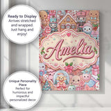 Personalised Name Cute Kawaii Christmas Custom  Modern Room Accent Elegant Feature Canvas Wall Art Print Decor Picture Ready to Hang