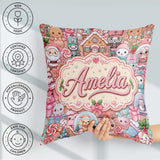 Custom Name Kawaii Gingerbread House Candy Cane Seamless Pattern Square Filled Cushion Throw Pillow Sofa Bed Home Decor Zip Washable UK Made