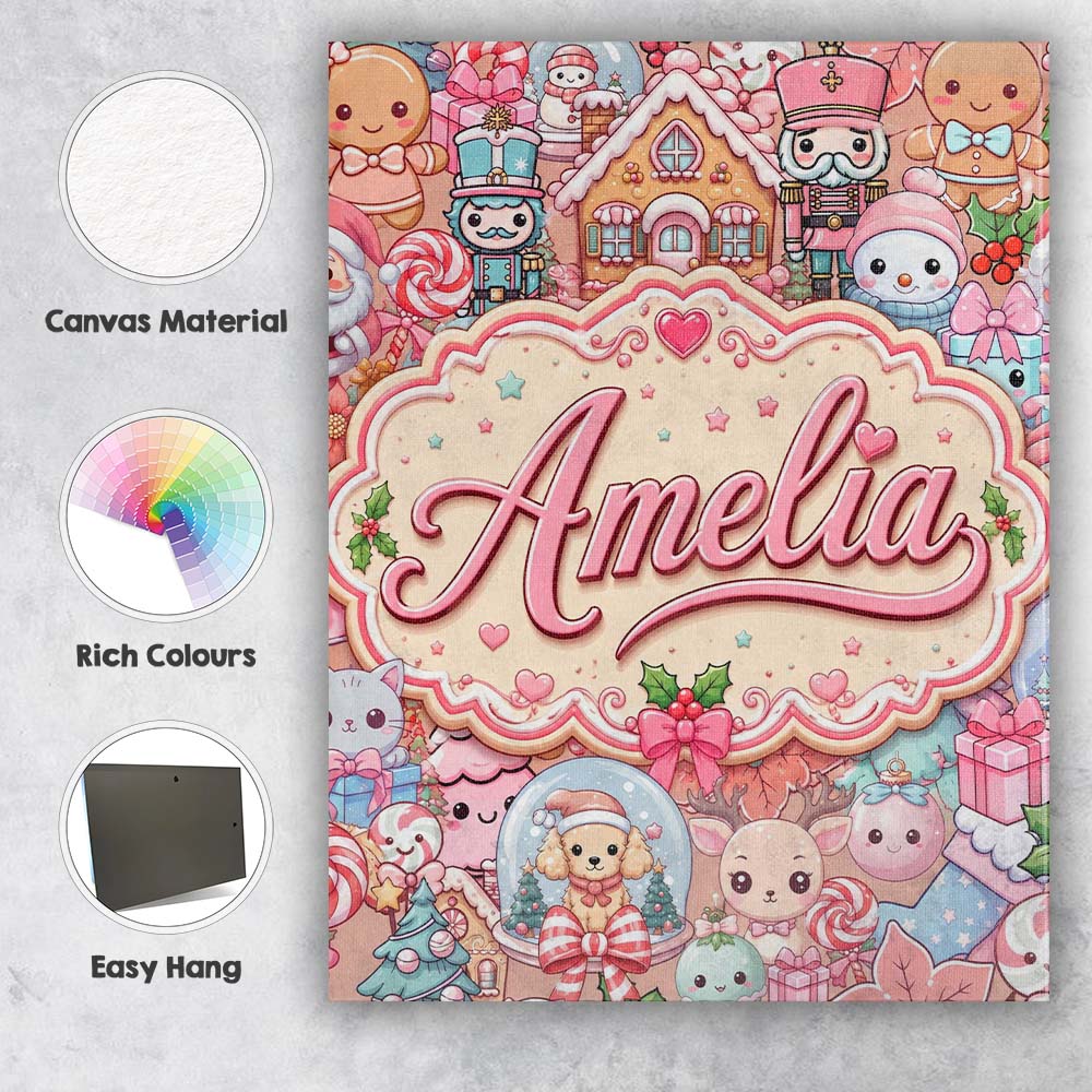 Personalised Name Cute Kawaii Christmas Custom  Modern Room Accent Elegant Feature Canvas Wall Art Print Decor Picture Ready to Hang