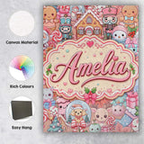 Personalised Name Cute Kawaii Christmas Custom  Modern Room Accent Elegant Feature Canvas Wall Art Print Decor Picture Ready to Hang