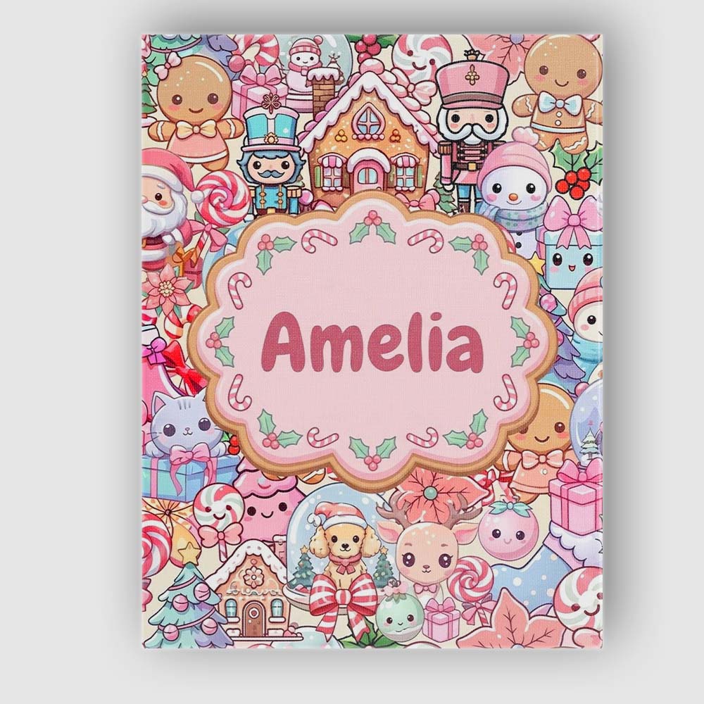 Personalised Name Cute Kawaii Christmas Custom  Modern Room Accent Elegant Feature Canvas Wall Art Print Decor Picture Ready to Hang