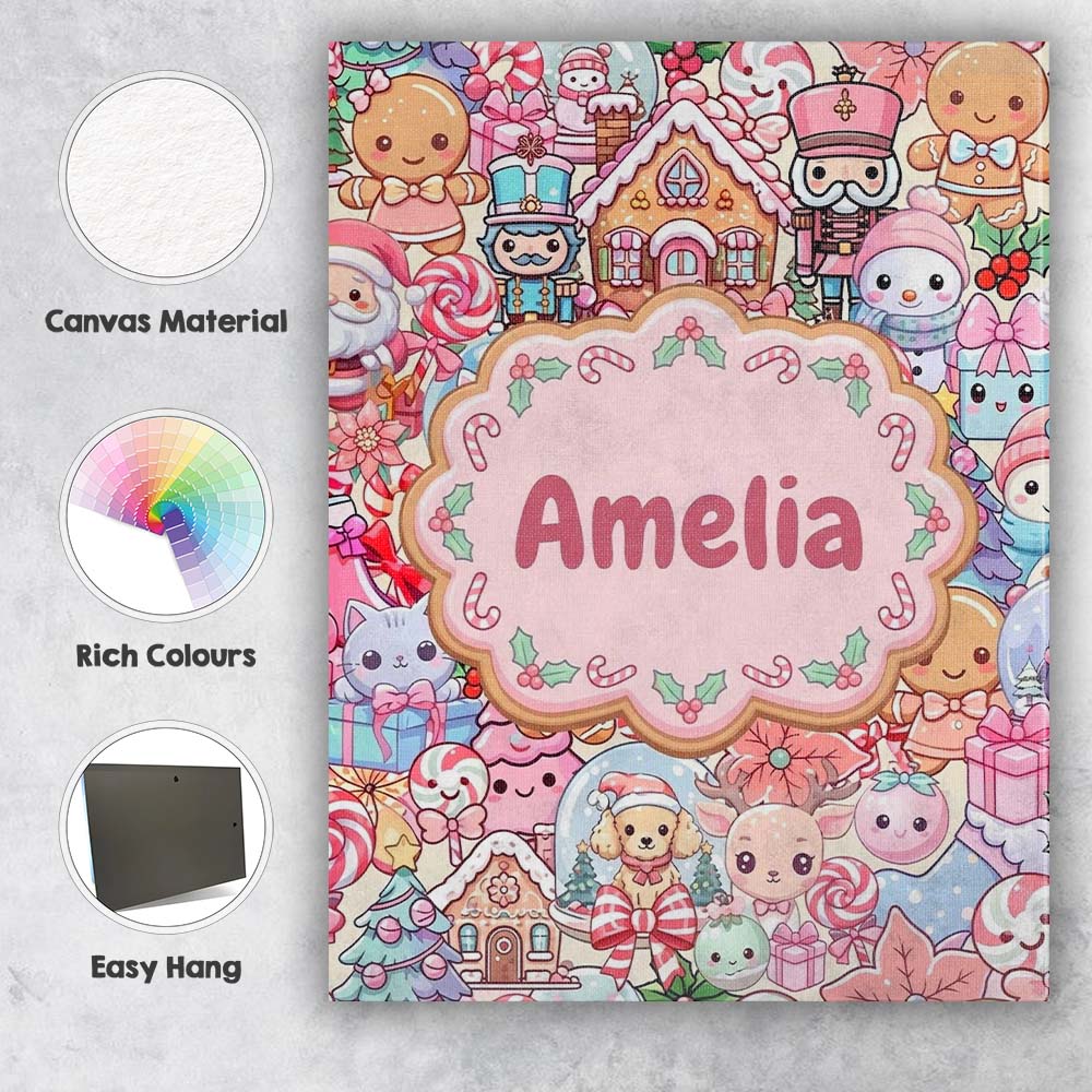 Personalised Name Cute Kawaii Christmas Custom  Modern Room Accent Elegant Feature Canvas Wall Art Print Decor Picture Ready to Hang