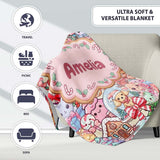 Cute Kawaii Christmas Gingerbread Reindeer Candy Gift Seamless  Personalised Custom Name Super Soft Fleece Blanket Bed Sofa Throw