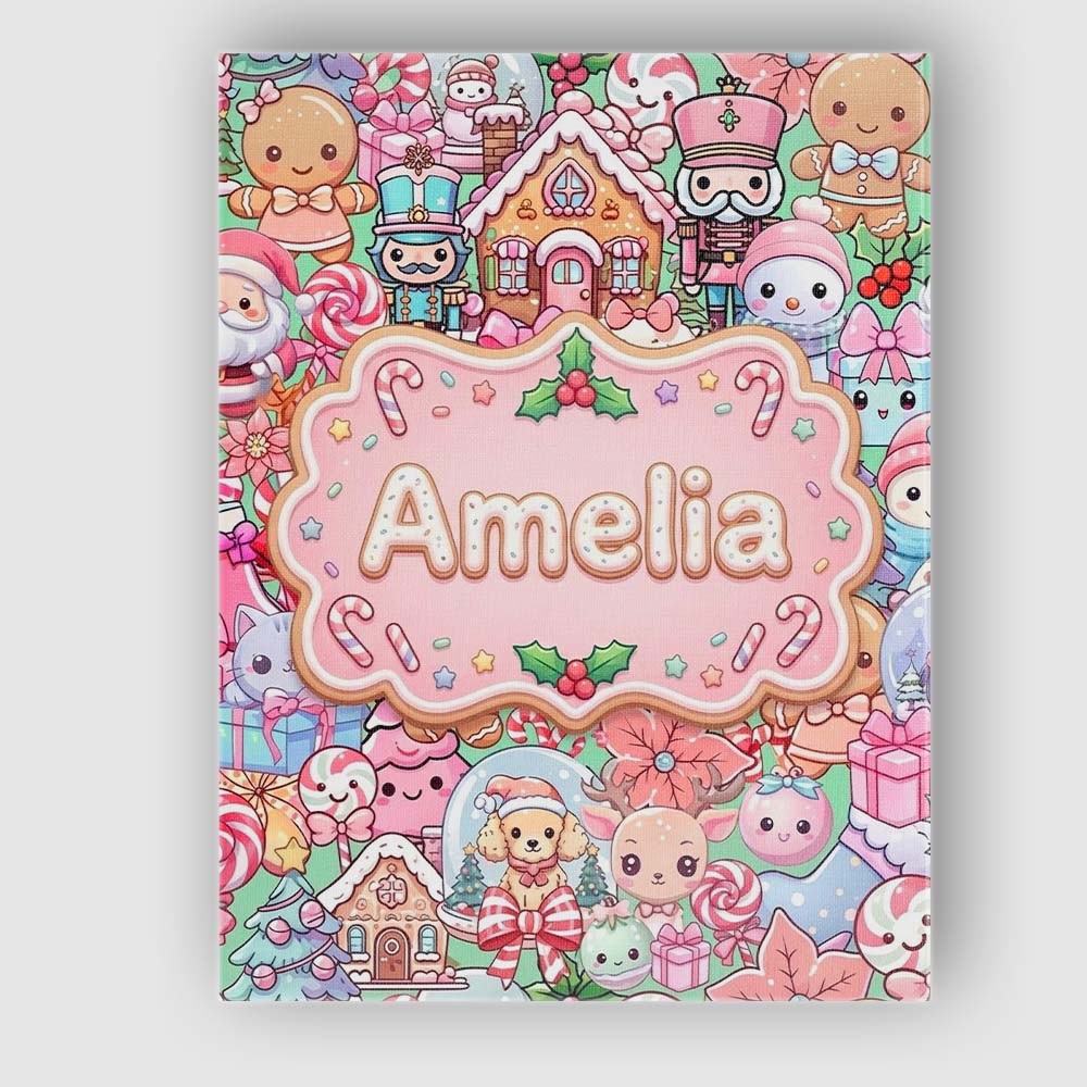 Personalised Name Cute Kawaii Christmas Custom  Modern Room Accent Elegant Feature Canvas Wall Art Print Decor Picture Ready to Hang