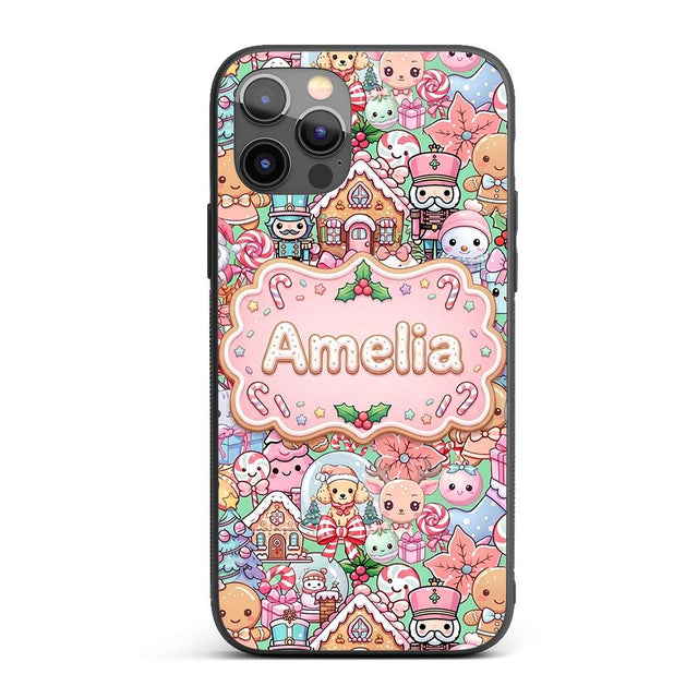 Cute Kawaii Christmas Gingerbread Toy Soldier Custom Name Protective Phone Case Mobile Cover Durable Everyday Smartphone Shock Resistant