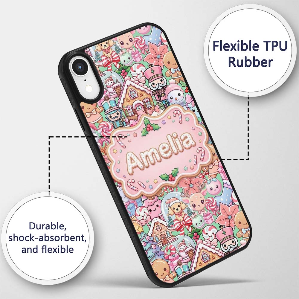 Cute Kawaii Christmas Gingerbread Toy Soldier Custom Name Protective Phone Case Mobile Cover Durable Everyday Smartphone Shock Resistant