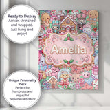 Personalised Name Cute Kawaii Christmas Custom  Modern Room Accent Elegant Feature Canvas Wall Art Print Decor Picture Ready to Hang