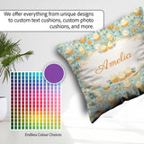 Custom Name Floral Cupcake and Citrus Elements Soft Blue Dessert Square Filled Cushion Throw Pillow Sofa Bed Home Decor Zip Washable UK Made
