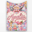 Cute Kawaii Christmas Gingerbread Festive Treats Seamless Pattern  Personalised Custom Name Super Soft Fleece Blanket Bed Sofa Throw