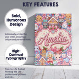 Personalised Name Cute Kawaii Christmas Custom  Modern Room Accent Elegant Feature Canvas Wall Art Print Decor Picture Ready to Hang