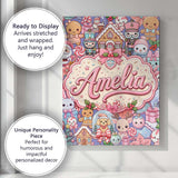 Personalised Name Cute Kawaii Christmas Custom  Modern Room Accent Elegant Feature Canvas Wall Art Print Decor Picture Ready to Hang