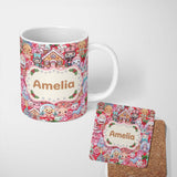Personalized Custom Name Cute Kawaii Christmas Gingerbread Candy Characters Festive Seamless 11oz Ceramic Coffee Tea Mug White Large Handle