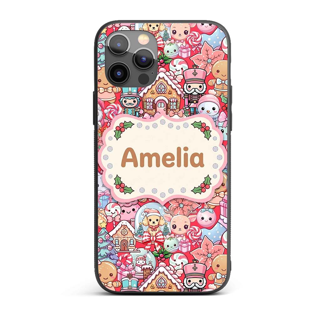 Cute Kawaii Christmas Gingerbread Printed Design Custom Name Protective Phone Case Mobile Cover Durable Everyday Smartphone Shock Resistant