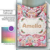 Cute Kawaii Christmas Gingerbread Candy Characters Festive Seamless  Personalised Custom Name Super Soft Fleece Blanket Bed Sofa Throw