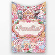 Cute Kawaii Christmas Gingerbread Candy Characters Soft White  Personalised Custom Name Super Soft Fleece Blanket Bed Sofa Throw