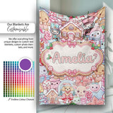 Cute Kawaii Christmas Gingerbread Candy Characters Soft White  Personalised Custom Name Super Soft Fleece Blanket Bed Sofa Throw