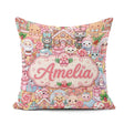Custom Name Cute Kawaii Gingerbread Candy Characters Warm Beige Square Filled Cushion Throw Pillow Sofa Bed Home Decor Zip Washable UK Made