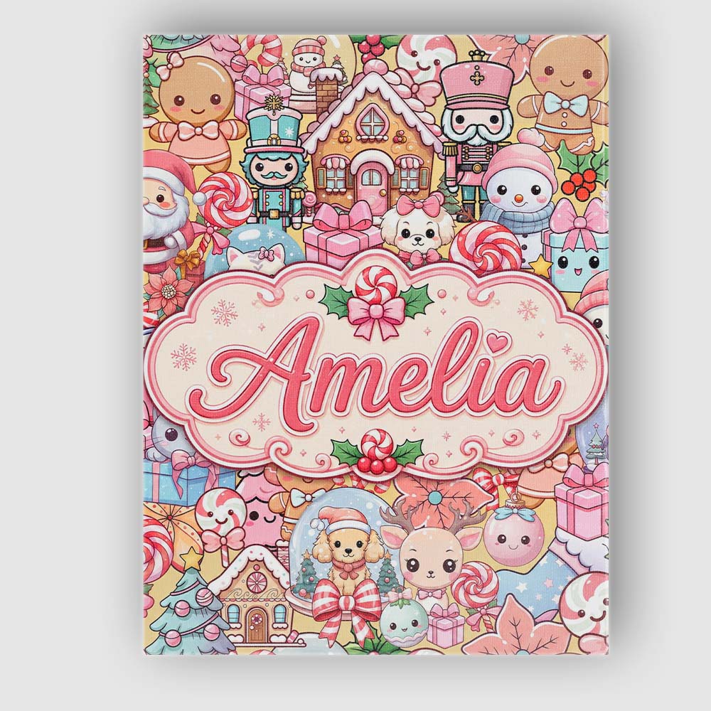 Personalised Name Cute Kawaii Christmas Custom  Modern Room Accent Elegant Feature Canvas Wall Art Print Decor Picture Ready to Hang