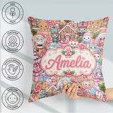 Custom Name Cute Kawaii Gingerbread Candy Characters Warm Beige Square Filled Cushion Throw Pillow Sofa Bed Home Decor Zip Washable UK Made