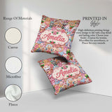 Custom Name Cute Kawaii Gingerbread Candy Characters Warm Beige Square Filled Cushion Throw Pillow Sofa Bed Home Decor Zip Washable UK Made