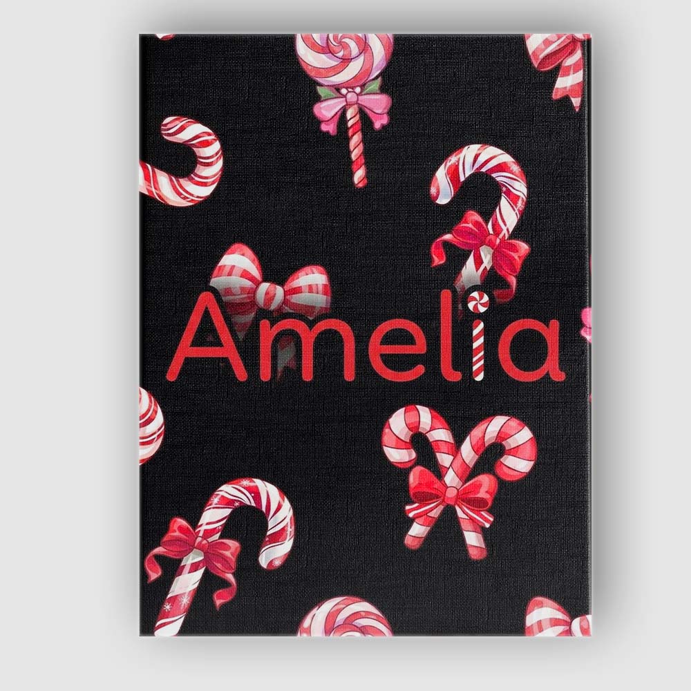 Personalised Name Cute Christmas Candy Cane Custom  Bespoke Interior Contemporary Canvas Wall Art Print Decor Picture Ready to Hang