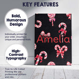 Personalised Name Cute Christmas Candy Cane Custom  Bespoke Interior Contemporary Canvas Wall Art Print Decor Picture Ready to Hang