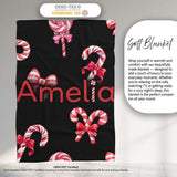 Cute Christmas Candy Cane Ribbon Bow Black Background Seamless  Personalised Custom Name Super Soft Fleece Blanket Bed Sofa Throw