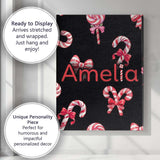 Personalised Name Cute Christmas Candy Cane Custom  Bespoke Interior Contemporary Canvas Wall Art Print Decor Picture Ready to Hang