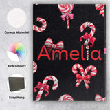 Personalised Name Cute Christmas Candy Cane Custom  Bespoke Interior Contemporary Canvas Wall Art Print Decor Picture Ready to Hang