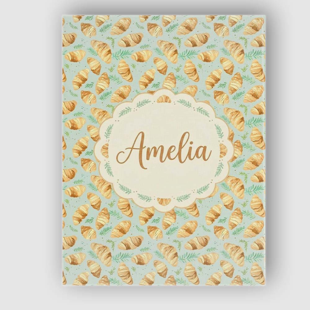 Personalised Name Fresh Croissant and Herb Botanical Light Background Custom Home Unique Canvas Wall Art Print Decor Picture Ready to Hang