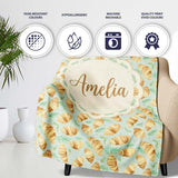 Fresh Croissant and Herb Botanical Light Background Seamless Pattern  Personalised Custom Name Super Soft Fleece Blanket Bed Sofa Throw