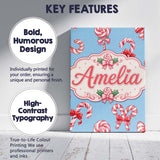 Personalised Name Cute Christmas Candy Cane Custom  Bespoke Interior Contemporary Canvas Wall Art Print Decor Picture Ready to Hang