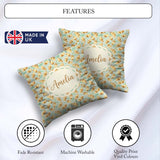 Custom Name Fresh Croissant and Botanical Light Seamless Pattern Square Filled Cushion Throw Pillow Sofa Bed Home Decor Zip Washable UK Made