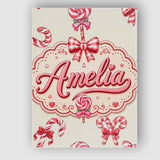 Personalised Name Cute Christmas Candy Cane Custom  Bespoke Interior Contemporary Canvas Wall Art Print Decor Picture Ready to Hang