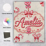 Personalised Name Cute Christmas Candy Cane Custom  Bespoke Interior Contemporary Canvas Wall Art Print Decor Picture Ready to Hang