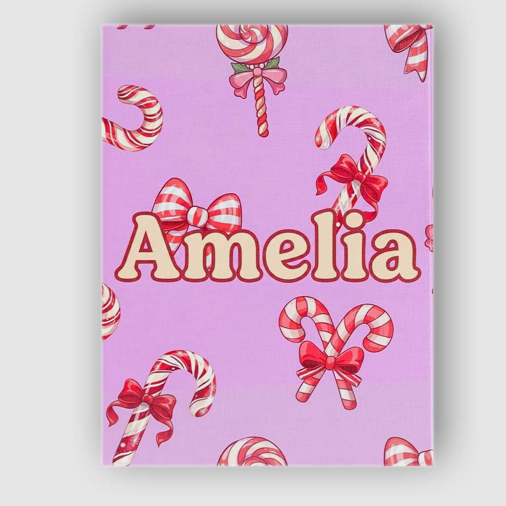 Personalised Name Cute Christmas Candy Cane Custom  Bespoke Interior Contemporary Canvas Wall Art Print Decor Picture Ready to Hang