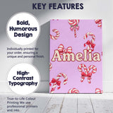 Personalised Name Cute Christmas Candy Cane Custom  Bespoke Interior Contemporary Canvas Wall Art Print Decor Picture Ready to Hang