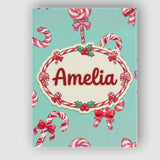 Personalised Name Cute Christmas Candy Cane Custom  Bespoke Interior Contemporary Canvas Wall Art Print Decor Picture Ready to Hang