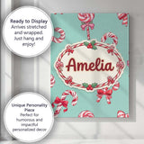 Personalised Name Cute Christmas Candy Cane Custom  Bespoke Interior Contemporary Canvas Wall Art Print Decor Picture Ready to Hang